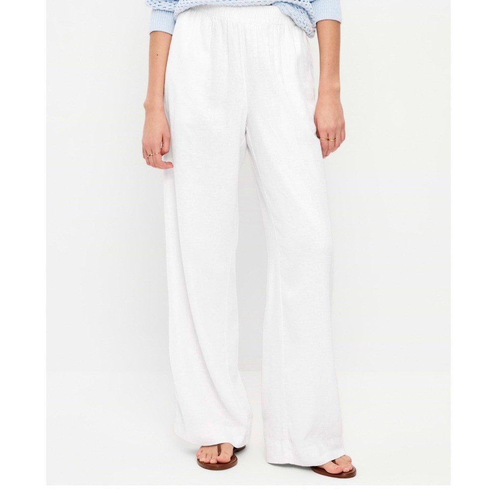 Old Navy High Rise Wide Leg Linen Blend Pants XXL Tall White Calla Lily 683302